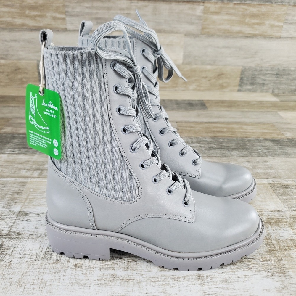 Sam Edelman Lydell Womens Combat Ankle Boots Sz 6โ M Pebble Gray Lace Up Block